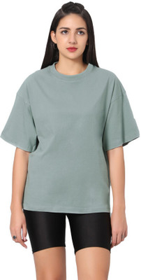 Besick Solid Women Round Neck Green T-Shirt