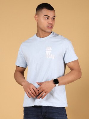 V-MART Printed Men Round Neck Light Blue T-Shirt