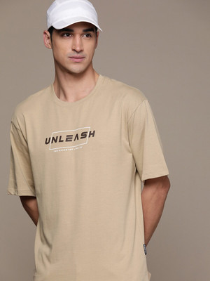 Roadster Typography Men Round Neck Beige T-Shirt
