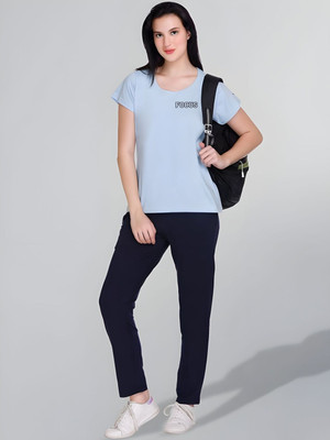 SZN Graphic Print Women Round Neck Light Blue T-Shirt