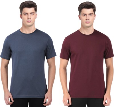 JOCKEY Solid Men Round Neck Dark Blue, Maroon T-Shirt