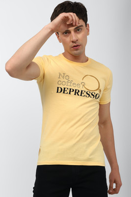 PETER ENGLAND Printed, Typography Men Round Neck Yellow T-Shirt