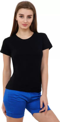 Bi Fashion Solid Women Round Neck Black T-Shirt