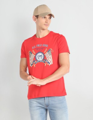 U.S. Polo Assn. Denim Co. Printed, Typography Men Round Neck Red T-Shirt