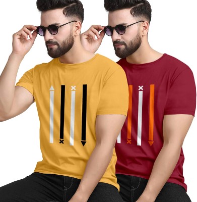 MAKEMODE Graphic Print Men Round Neck Yellow, Maroon T-Shirt