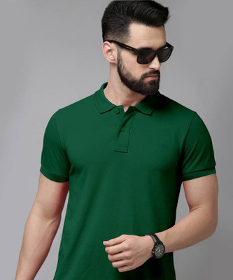 TIVRA Solid Men Polo Neck Dark Green T-Shirt