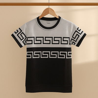 Ajmir Style Hub Geometric Print Men Round Neck Black, White T-Shirt