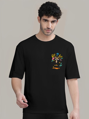 Clothy Trend Printed Men Round Neck Black T-Shirt