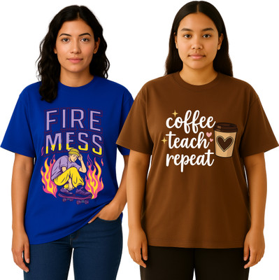 UG Gashion Graphic Print, Printed Women Round Neck Brown, Blue T-Shirt