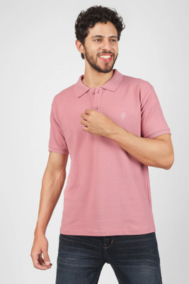 BlueFicus Solid Men Polo Neck Pink T-Shirt