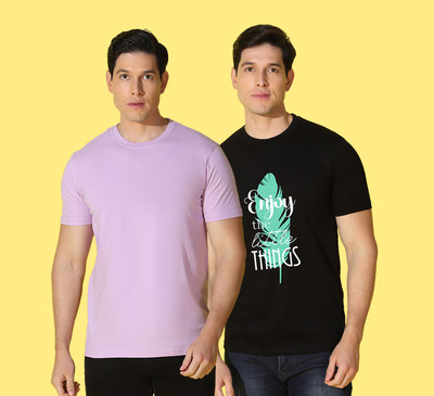 WOOSTRO Graphic Print, Solid Men Round Neck Multicolor T-Shirt