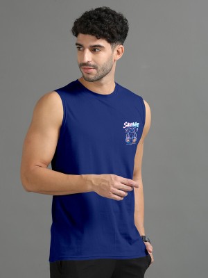 Triptee Printed Men Scoop Neck Dark Blue T-Shirt