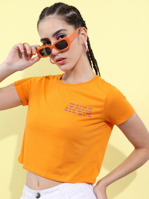 Tokyo Talkies Printed Women Round Neck Yellow T-Shirt