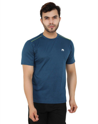 never lose Solid Men Round Neck Dark Blue T-Shirt