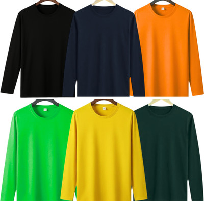 lalita creation Solid Men Round Neck Black, Navy Blue, Orange, Light Green, Yellow, Dark Green T-Shirt