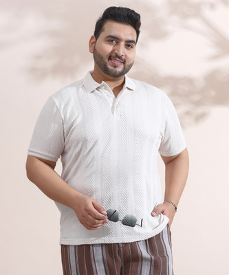Instafab Plus Printed Men Polo Neck White T-Shirt