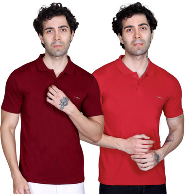 DZANT Solid Men Polo Neck Multicolor T-Shirt