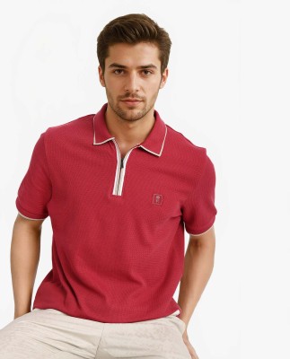 RARE RABBIT Solid Men Polo Neck Red T-Shirt