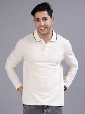 V-MART Solid Men Polo Neck White T-Shirt