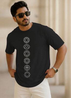 SINNER STREET Printed, Self Design Men Round Neck Black T-Shirt