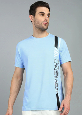 Adrenex Printed Men Round Neck Light Blue T-Shirt