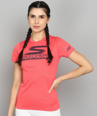 Skechers Solid Women Crew Neck Pink T-Shirt