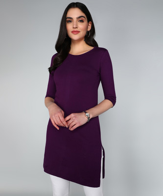 Fleximaa Solid Women Round Neck Purple T-Shirt