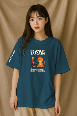 INFIRAX Printed Women Round Neck Blue T-Shirt
