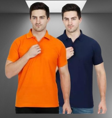 Shhpoint Solid Men Polo Neck Orange T-Shirt