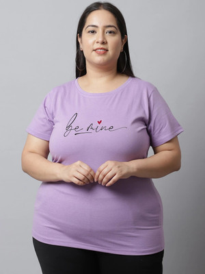 HouseOfCommon Typography Women Round Neck Purple T-Shirt