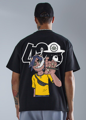 Pronk Printed Men Round Neck Black T-Shirt