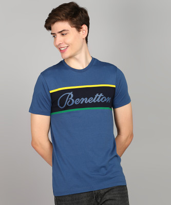 United Colors of Benetton Printed Men Round Neck Dark Blue T-Shirt