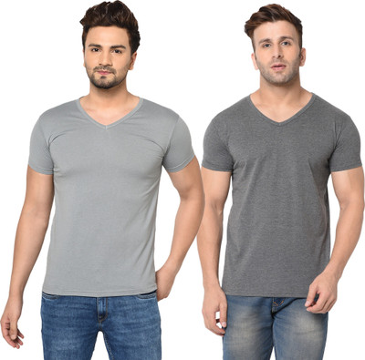 Tresna Trendy Solid Men V Neck Multicolor T-Shirt