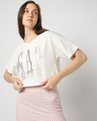 GAP Solid Women Round Neck White T-Shirt