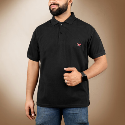 KALOTH Solid Men Polo Neck Black T-Shirt