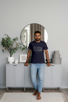 FALCONTHREADS Printed Men Round Neck Navy Blue T-Shirt