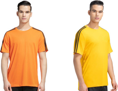 orxx Striped Men Round Neck Orange, Yellow T-Shirt