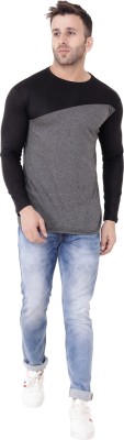 tfurnish Self Design Men Round Neck Black, Grey T-Shirt