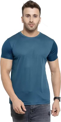 Think Tech Solid Men Round Neck Blue T-Shirt