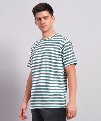 ZEPPI Striped Men Round Neck Green, White T-Shirt