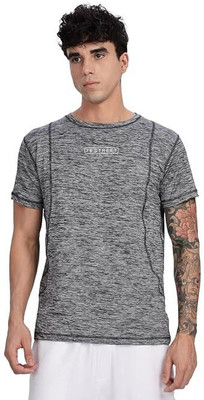24 Street Self Design Men Round Neck Grey T-Shirt