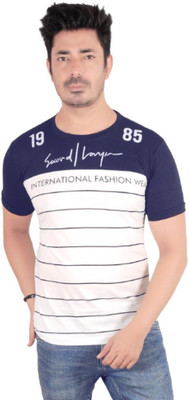 RDS ENTERPRISES Striped Men Round Neck Navy Blue, White T-Shirt