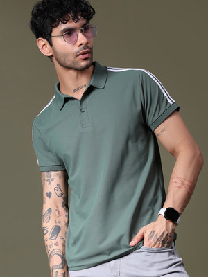 V-MART Solid Men Polo Neck Green T-Shirt
