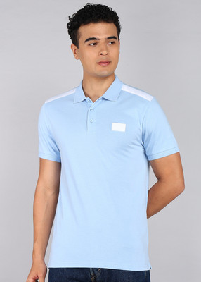 United Colors of Benetton Solid Men Polo Neck Blue T-Shirt