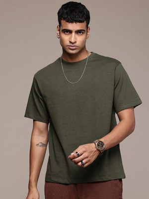 R.Code by The Roadster Life Co. Solid Men Round Neck Light Green T-Shirt