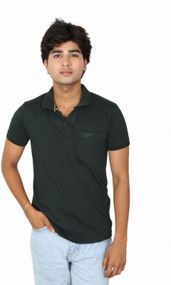 Turtlebay Clothing Solid Men Polo Neck Black T-Shirt