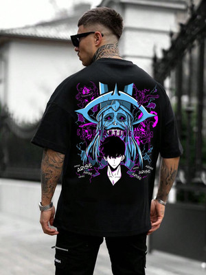 SQF Printed Men Round Neck Black T-Shirt