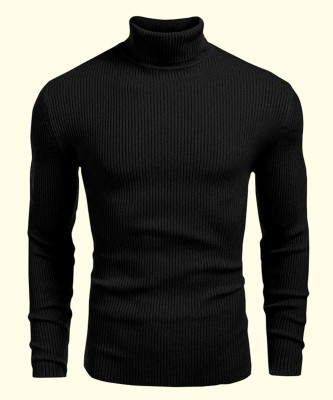 CAVDIA Striped, Solid Men High Neck Black T-Shirt