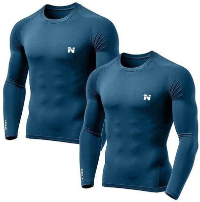 NINQ Solid Men Round Neck Navy Blue T-Shirt