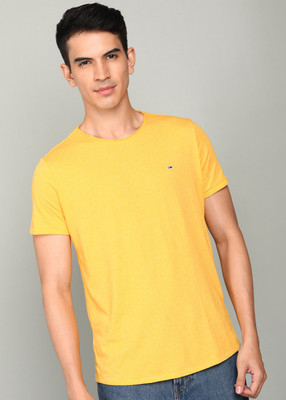 TOMMY HILFIGER Solid Men Round Neck Yellow T-Shirt